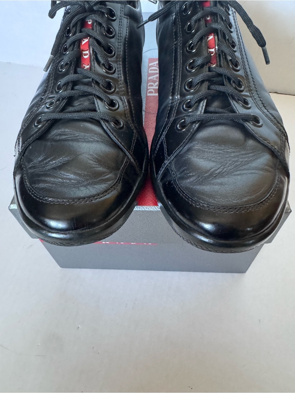 Prada 4E2439 Men’s Black Leather Low-Top Sneakers US 9 | Box & Dust Bag | VGUC - Picture 11 of 16